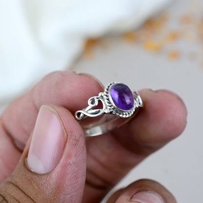 Amethyst Gemstone 925 Sterling Silver Handmade Boho Jewelry Ring For Women