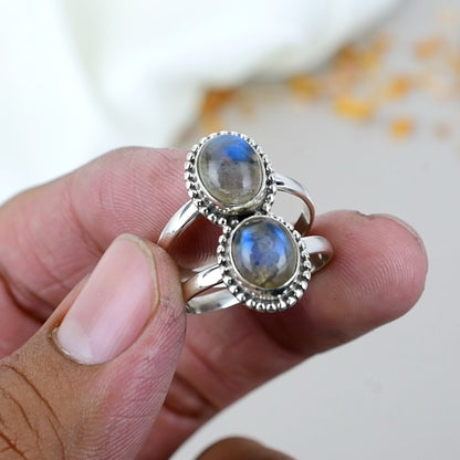 Labradorite Gemstone 925 Sterling Silver Handmade Boho Jewelry Ring For Women