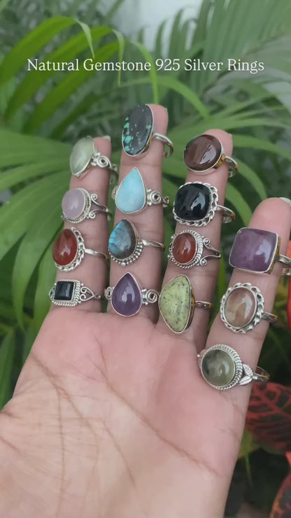 Wholesale 925 Sterling Silver Gemstone Rings Assorted Natural Stone Rings in Bulk