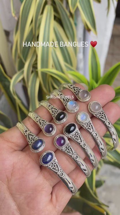 925 Sterling Silver Natural Gemstone Bangles Wholesale | Handmade Cuff Bracelets Bulk