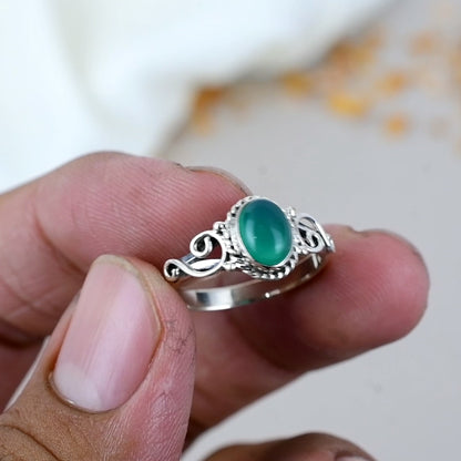 Green Onyx Gemstone 925 Sterling Silver Handmade Boho Jewelry Ring For Women