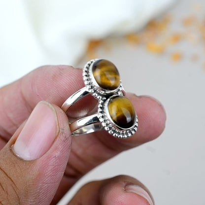 Tiger's Eye Gemstone 925 Sterling Silver Handmade Boho Jewelry Ring For Women