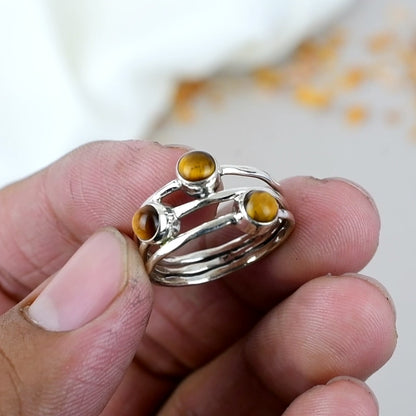 Tiger's Eye Gemstone 925 Sterling Silver Handmade Boho Jewelry Ring For Women