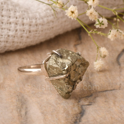 Pyrite Rough 925 Sterling Silver Ring SIZE - 10 US - One of Kind Ring - Shrisha Jewels - SJRG-10072