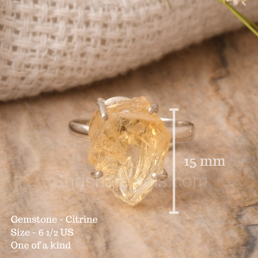 Citrine Rough 925 Sterling Silver Ring, SIZE - 6 1/2 US - One of Kind Ring - Shrisha Jewels - SJRG- 10077