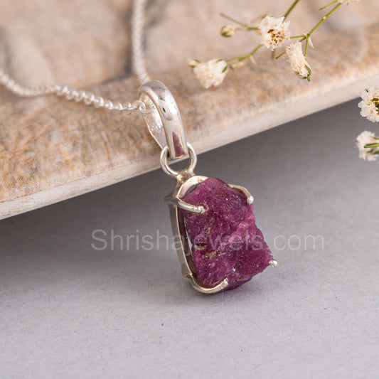 Ruby Rough 925 Sterling Silver Pendant - Shrisha Jewels - SJPD-10038