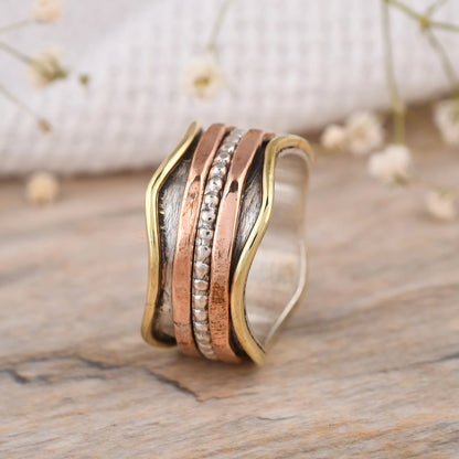 925 silver spinner ring for anxiety relief, unisex fidget jewelry